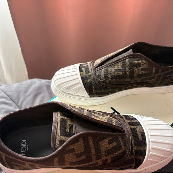 Fendi Kids Monogram Brown Slip-On Sneakers - Picture 3 of 5